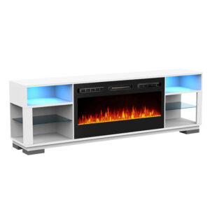 Warrmth TV Stand with 36" Fireplace Modern Entertainment Center LED Lights TV Console Cabinet WFG36-TV7